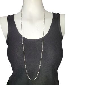 Vintage Fashion jewelry Faux Pearl and Silver Chain 18 1/2" Long